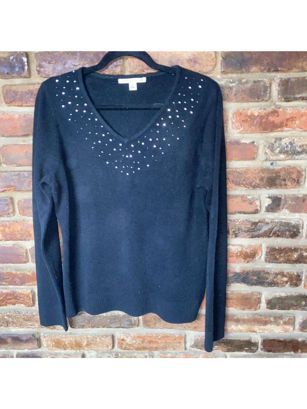 Carolyn Taylor Black Embellished V-Neck Sweater Women's Size Medium